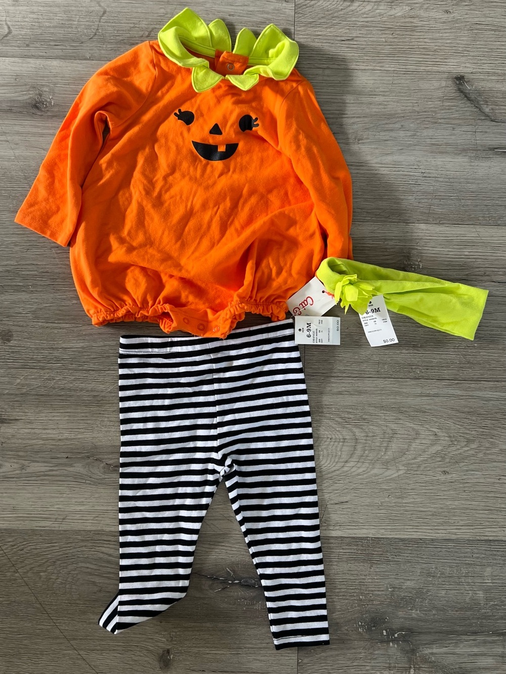 Cat & Jack Orange Pumpkin Costume Set with Neon Green Collar